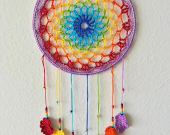 Handmade Crochet Mandala Dreamcatcher-Rainbow