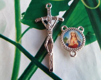 Rosary, cross & Rosary Virgin Mary Center Kit