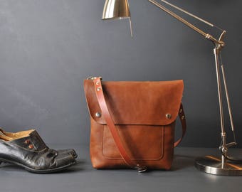 Italian Leather Crossbody bag, Whisky Everyday bag, Small Messenger Bag, Women's Crossbody Bag, Leather Handbag, Leather Purse, Leather Bag