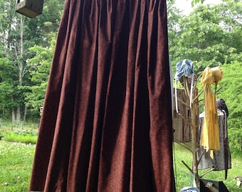Pioneer Long Skirt -Chocolate Brown with a Mahogny Print Cotton Fabric - Adult