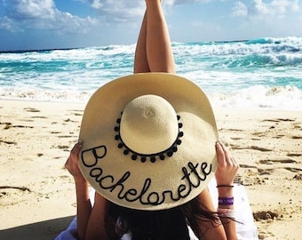 Personalized straw hat- Sun hat-Beach Hat- Boho Hat-Bachelorette Party Hat-Vacation wear-Gift-For-Women-Vacation hat-Custom Gift- Fun