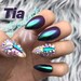Tia Peacock Green Chrome w/ Crystal Detailed Press On Nails | Any Shape | Fake Nails | False Nails | Glue On