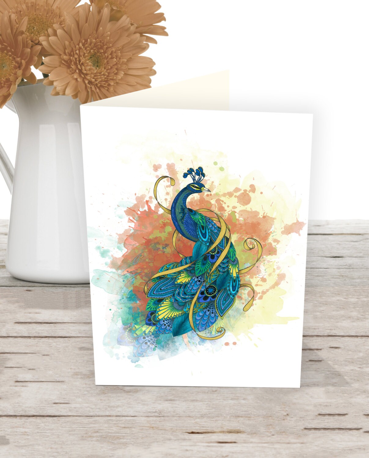 Peacock greeting cards Handmade cards Bird illustration