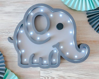 Elephant Gifts Elephant Nursery decor Elephant decor Baby shower Lamp Elephant LED wooden Marquee lamp