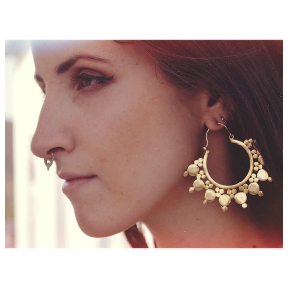 TRIBAL EARRINGS - Statement Brass Earrings - Gold Earrings - XL Earrings - Festival jewellery - Tribal Jewellery - Ethnic Jewellery -Goddess