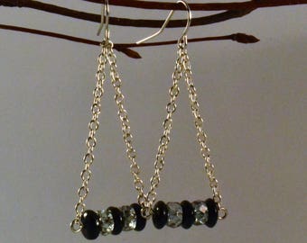 Classic Black and Gray Crystal with Silver Chain Chandelier Earrings