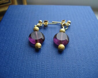 Purple oval glass beaded stud earrings