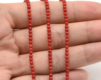 Red coral beads, 2.5mm round, natural loose gemstone beads, small coral stone beads, semi precious beads, DIY necklace bracelet, CRL2005