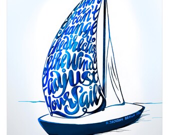Printable: "Adjust your Sails" sailboat / hand lettering inspirational poster