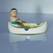 Vintage Boy in Canoe figurine hand painted ceramic, boy in a grass skirt paddling, boat trinket holder, ash tray, Japan, Asian, Hawaiian