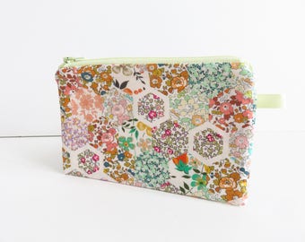 Liberty Lawn 'Patchwork Stories C' Fabric palm zippered purse
