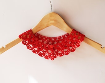 Red crochet collar crochet necklace red Peter Pan collar Detachable collar Red Lace collar Crochet Jewelry Women accessory gift for her