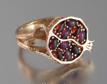 POMEGRANATE 14K rose gold ring with garnets