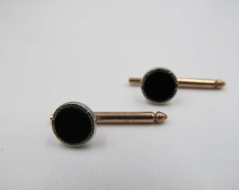 Vintage Silver Tone and Black Cab Tuxedo Studs , Vintage Formal Tuxedo Studs, Formal Wear, Gatsby Wedding, Groom Black Tuxedo Studs S 44