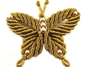 Macrame and khaki satin Butterfly brooch