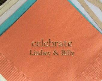 Personalized Napkins Engagement Party Rehearsal Dinner Metallic Gold Foil Wedding Printed Cocktail & Luncheon Available Engagement Shower