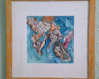 Found Shells I, Framed Original Acrylic Impressionistic Ocean Shell Painting