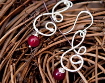Red Jade Argentium Sterling Silver Musical Melody Earrings