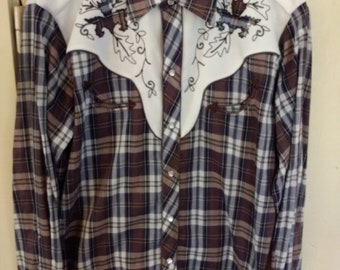 Vintage H Bar C California Ranchwear Pearl Snap Western Shirt Size 17-34