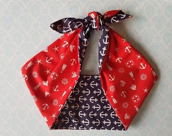 anchor nautical sailor red bandana, rockabilly pin up psychobilly tattoo hairband headband