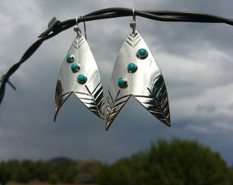 Chevron Arrowhead Earrings ~ Silver and Turquoise ~ Sleeping Beauty Turquoise ~ Big Earrings ~ Turquoise Earrings ~ Sterling Silver ~