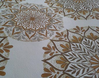 Leaf mandala vintage wallpaper by the meter gold rust orange autumn brown circle willow roundal