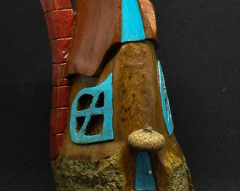 Hand Carved Cottonwood bark Gnome / Fairy home