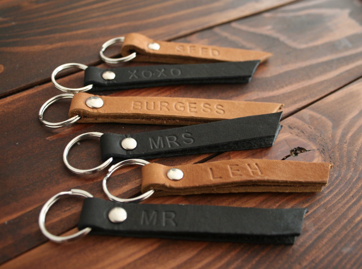 Custom Personalized Leather Key Chain Brown Or Black Leather