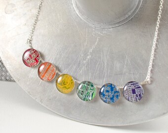 Circuit Board Rainbow Necklace, Sterling Silver Jewelry, Colorful Necklace, Wearable Technology, Artisan Silver Necklace, Engineer Gift