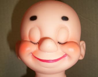 Unusual Vintage Plastic Vinyl Bald Doll Head - Closed Eyes **