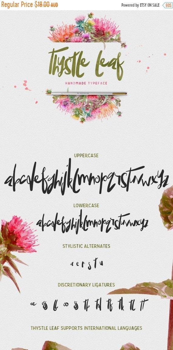 70% OFF Sale Thystle Leaf Typeface - Display Font - Handmade semi script with irregular baseline