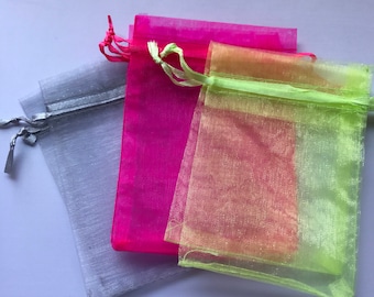 Organza bags in grey or bright pink, 3.5x4.5 size, set of 10 organza gift bags, organza jewelry bags