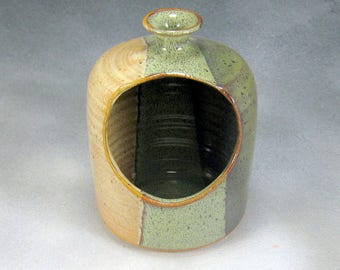 Yellow Green and Brown Ceramic Salt Pig or Pottery Salt Cellar Stoneware Hand Thrown Pottery 1
