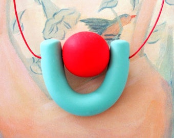 Handmade Polymer Clay Necklace - El Salvador Collection - Red Bead U