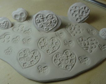 5 Heart Pottery Texture Clay Stamps Set #123