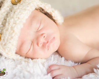 Bomber Hat - Newborn through 12 months - Crochet - Photography Prop