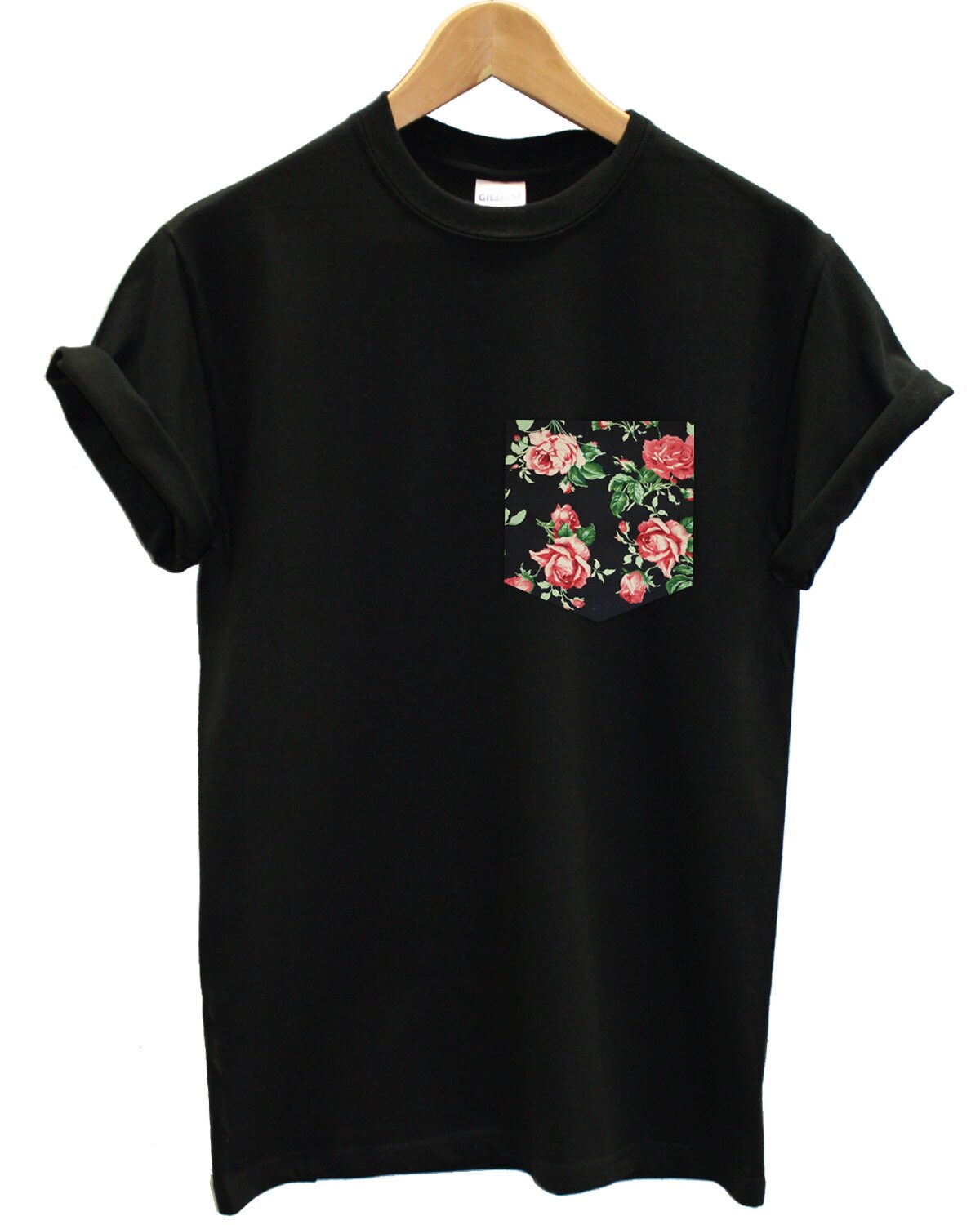 Real Stitched Red Black Vintage Rose Floral Print Pocket Real Stitched Red Black Vintage Rose Floral Print Pocket
