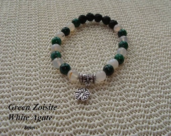 FREE SHIPPING Essential Oil Diffuser Bracelet Green Zoisite and White Agate