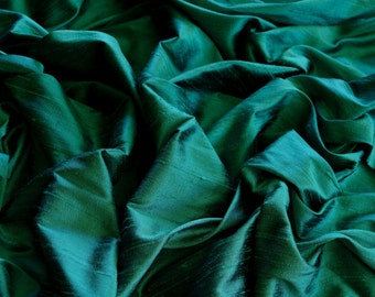 Iridescent Dark Spring Green Dupioni Silk, 100% Silk Fabric, 44" Wide, By The Yard (S-191)