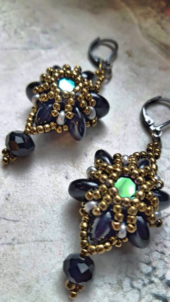 Black and gold dangle earrings