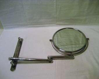 Wall Mount Extension Mirror Vintage 1970s Double Sided, Adjustable, Magnifying, Makeup or Shaving Mirror