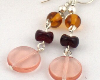 Vintage Glass Earrings in Pink and Orange