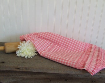 Pink Gingham Vintage Apron, Pink and White Apron, Pink Apron