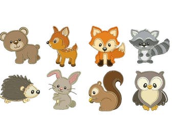 Woodland Baby Animals Applique EMBROIDERY Set Fill Design Machine deer bear rabbit owl beaver raccoon Embroidery Instant Download EN2094E