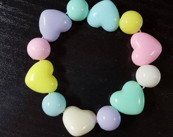 Heart Beads Fairy Kei Pastel Goth Stretch Bracelet