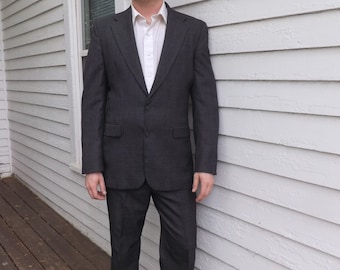 80s Mens Suit Botany Dark Gray Wool 42
