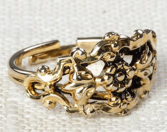 Gold Floral Vintage Ring Adjustable Womens Size Simple 7RI