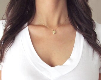 Gold Heart Locket Necklace on Delicate 14kt Gold Filled Chain