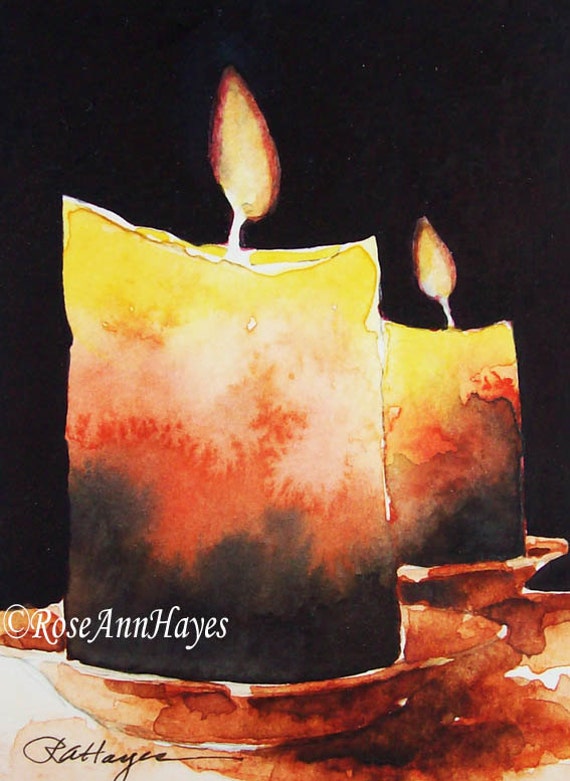 Original Watercolor Painting of Candles Still Life ACEO