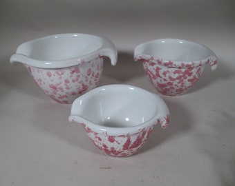 Lot 3 Bennington Pottery Potters Stoneware Pink Agate Spongeware Mixing Batter Bowls Set